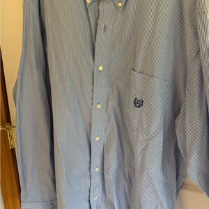 Chaps Blue and White Striped Casual Shirt